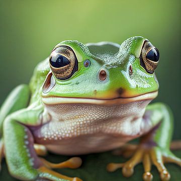 grüner Frosch auf einem Blatt Illustration von Animaflora PicsStock