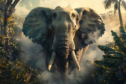 Majestueuze olifant in mistige ochtend