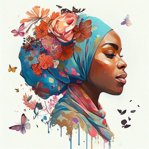 Turquoise tulband bloemenprofiel