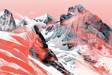 Abstracte schilderij van berglandschap in rood van De Muurdecoratie