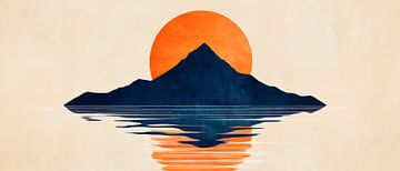 Zonsondergang over berg en meer van Poster Art Shop