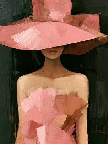 Elegante Frau mit großem rosa Hut | Modernes Mode-Porträt in Rosa und Dunkelgrün