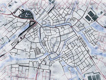 Map of Sneek centrum with the style 'White Winter' by Maporia
