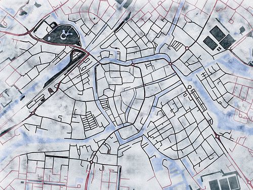 Karte von Sneek centrum im stil 'White winter'