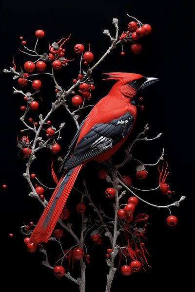 Pestvogel in Rood en Zwart van Karina Brouwer
