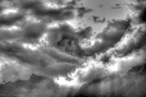Matterhorn, black and white, clouds, Zermatt, Switzerland by Torsten Krüger