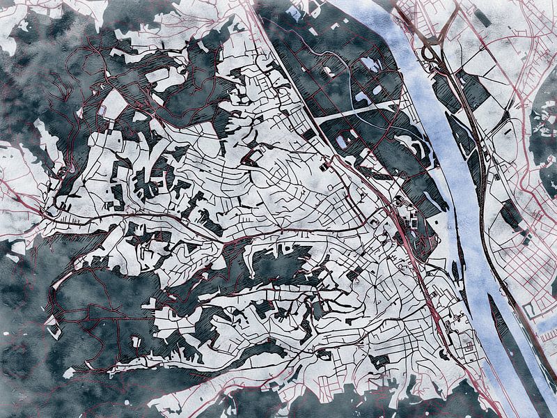 Map of Klosterneuburg with the style 'White Winter' by Maporia