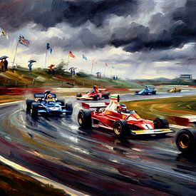 Gemälde „Roter Ferrari in Silverstone von Jan Keteleer