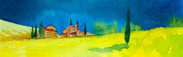Toscaanse landschap | Aquarel schilderij | Beeldvullend van WatercolorWall