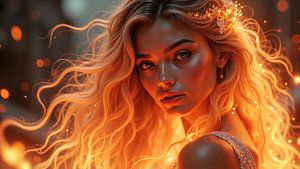 Fantasy Décoration Murale: IGNIRAELLE – Le Portrait d’une Femme dans la Lumière du Feu