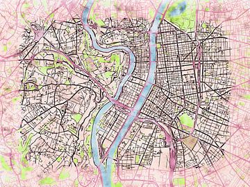 Kaart van Lyon in de stijl 'Soothing Spring' van Maporia