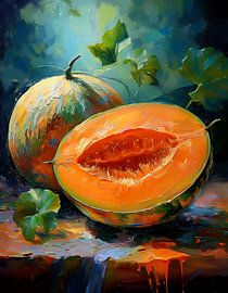 Cantaloupe in oil paint by Evelien Prins