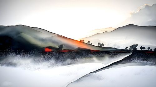 Berglandschap in opkomend zonlicht