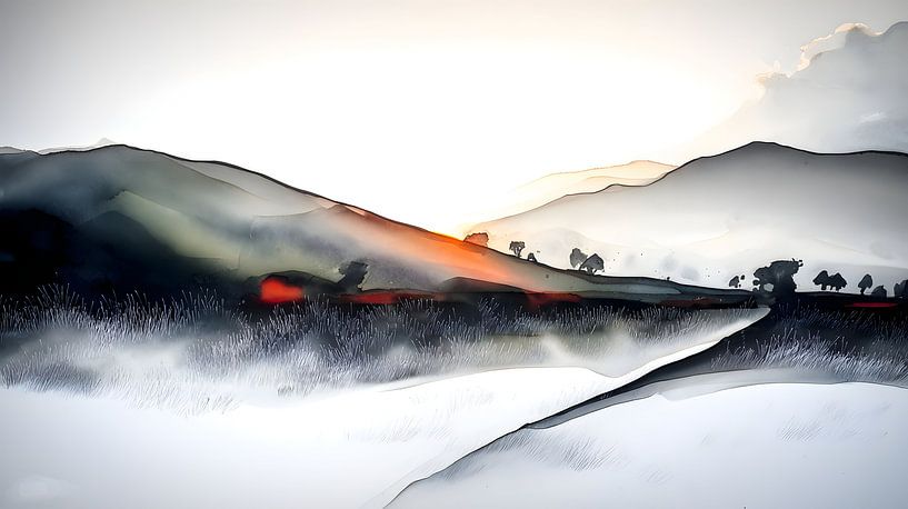 Berglandschap in opkomend zonlicht van Petra Dreiling-Schewe