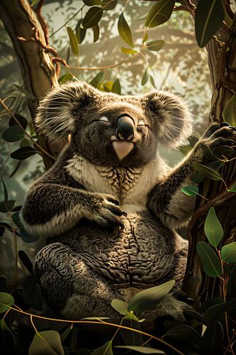 Relaxende koala in eucalyptusboom
