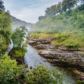 Waterfall and fog in Rastoke, Croatia by Rick van Geel