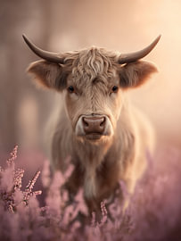 Une vache des Highlands dans la douce lumière du soir sur Wolkenlos