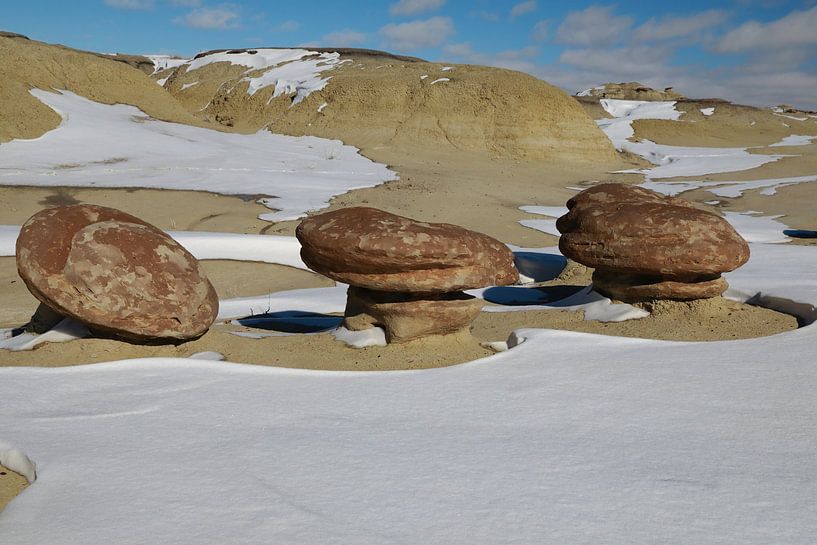 Zone d'étude sauvage d'Ah-Shi-Sle-Pah en hiver avec de drôles de figures en pierre, Nouveau-Mexique, par Frank Fichtmüller