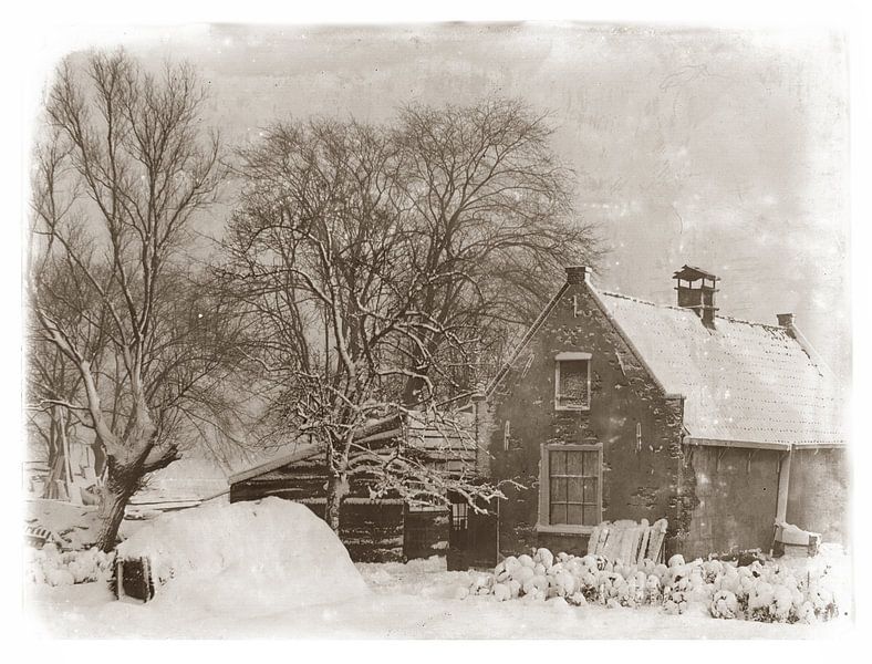 Oud huisje in de sneeuw van Corinne Welp