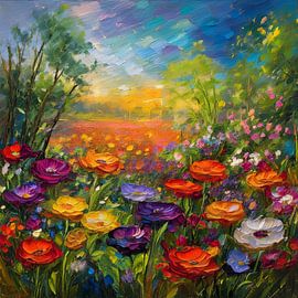 Lively colourful field of flowers