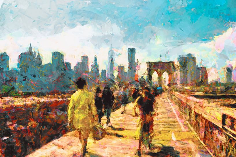 Dynamique du pont de Brooklyn : mouvements urbains dans l'art pour le mur par Studio Mirabelle