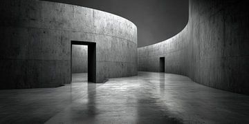 Geschwungener Betonflur mit seitlichen Durchgängen von Klaus Tesching - Art-AI