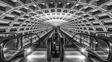 The futuristic architecture of the Washington DC Metro (black and white)