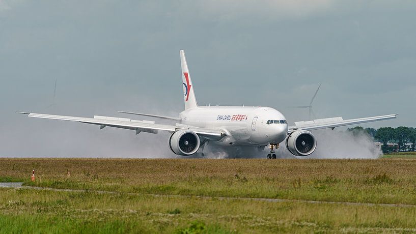 Wet runway Schiphol is blown dry. by Jaap van den Berg