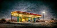 Verlaten tankstation uit de jaren vijftig langs Route 66