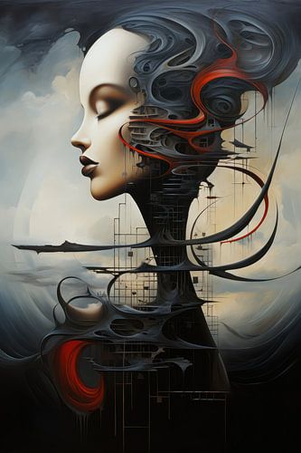 Digitaal creëerde bizarre surrealistisch wereld met vrouw en landschap