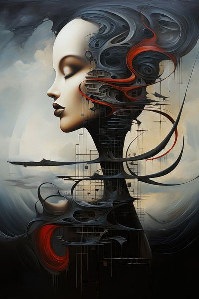 Digital created bizarre surrealist world with woman and landscape by Art Bizarre