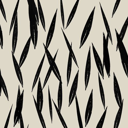 Modernes Kunstwerk mit schwarzen schmalen Blättern