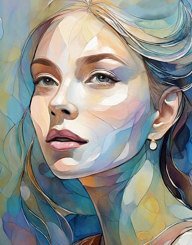 Abstract vrouwenportret in glas