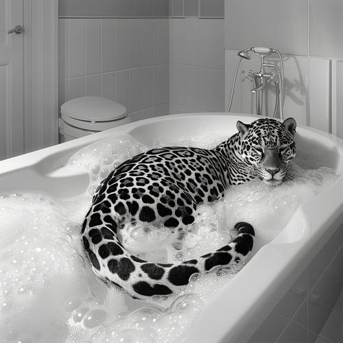 Elegante jaguar in bad - een adembenemend badkamerkunstwerk voor je toilet
