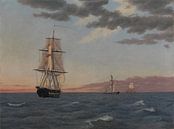 Christoffer Wilhelm Eckersberg, Het korvet Galathea neemt de brik St. Jean op sleeptouw, 1839 van Atelier Liesjes thumbnail