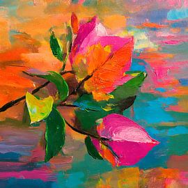 Kleurrijke Bougainville bloemen in expressieve impasto stijl