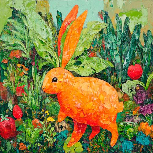 Bunter Hase im Gemüsegarten