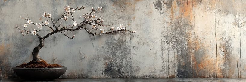 Soft White Blossoms on Dark Trunk Panorama by Digitale Schilderijen