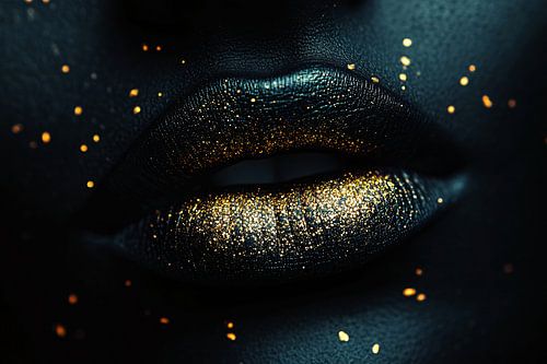 Zwarte lippen met gouden glitters
