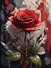Rote Rose in abstrakter Pracht von Bart Veeken
