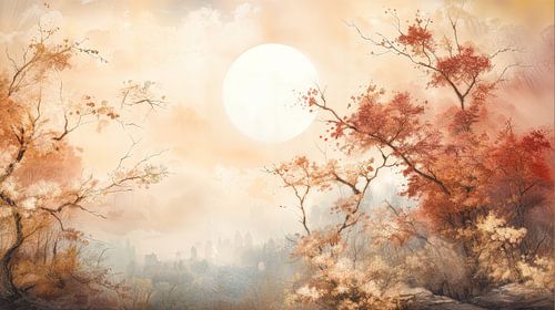 Herfstmaan boven Verstild Bos