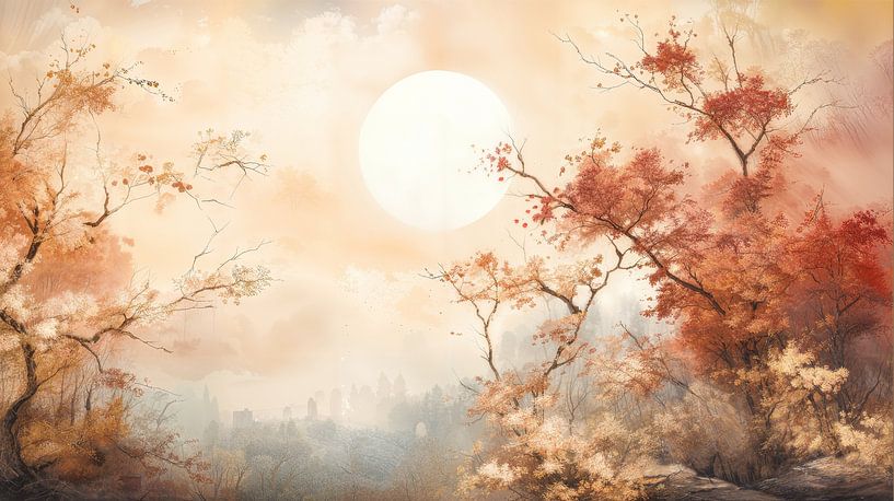 Autumn moon over Tranquil Forest by ByNoukk