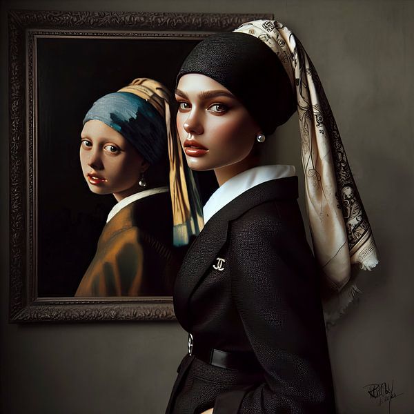 Modern Girl with a Pearl Earring "Echo of Vermeer " Johannes Vermeer by René van den Berg