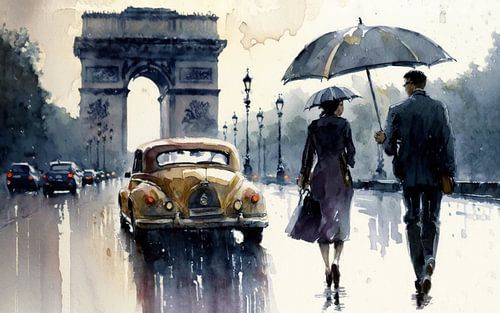 Paris in the rain 1950 watercolour
