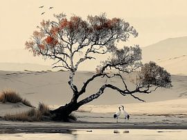 Ballade vom weißen Kranich bei Sonnenuntergang von Karina Brouwer