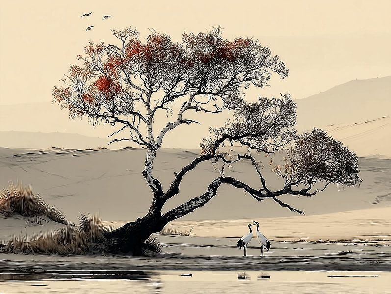 Sunset Ballad of the White Crane by Karina Brouwer