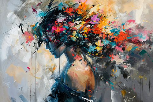 Explosion de couleurs | Portrait abstrait sur Peintures accrocheuses