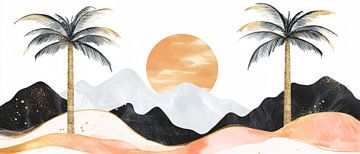 Coucher de soleil tropical avec palmiers sur Poster Art Shop