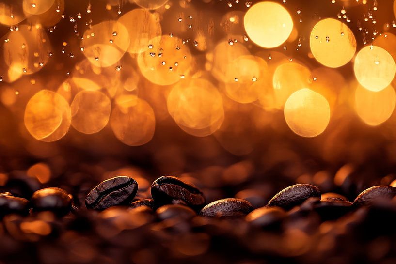 Coffee beans in a golden shower of light by Poster Art Shop