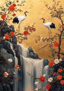 Harmonie der Kraniche am Goldenen Wasserfall
